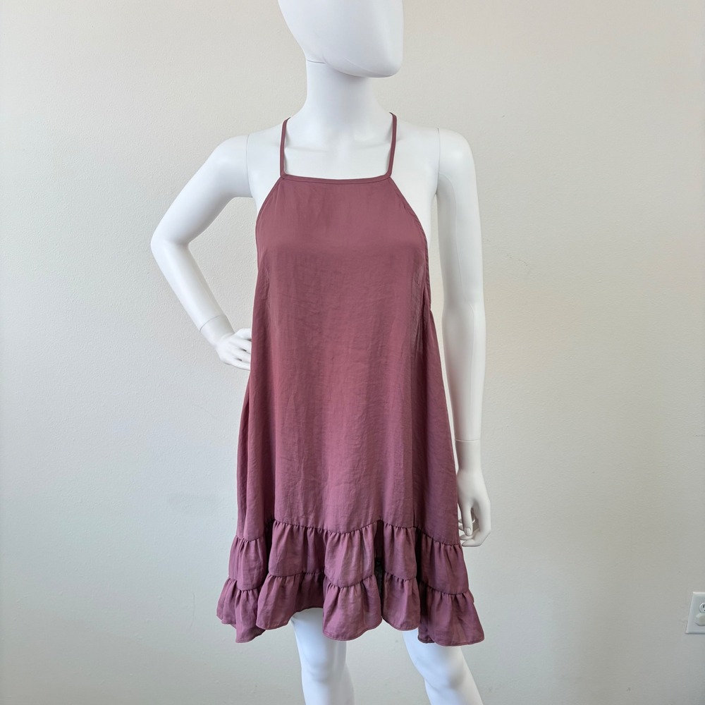 Intimately Free People Mauve Ruffle Hem T-Back Fairycore Slip Dress Medium